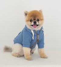 画像をギャラリービューアに読み込む, leather zip hoodie Blue NEW